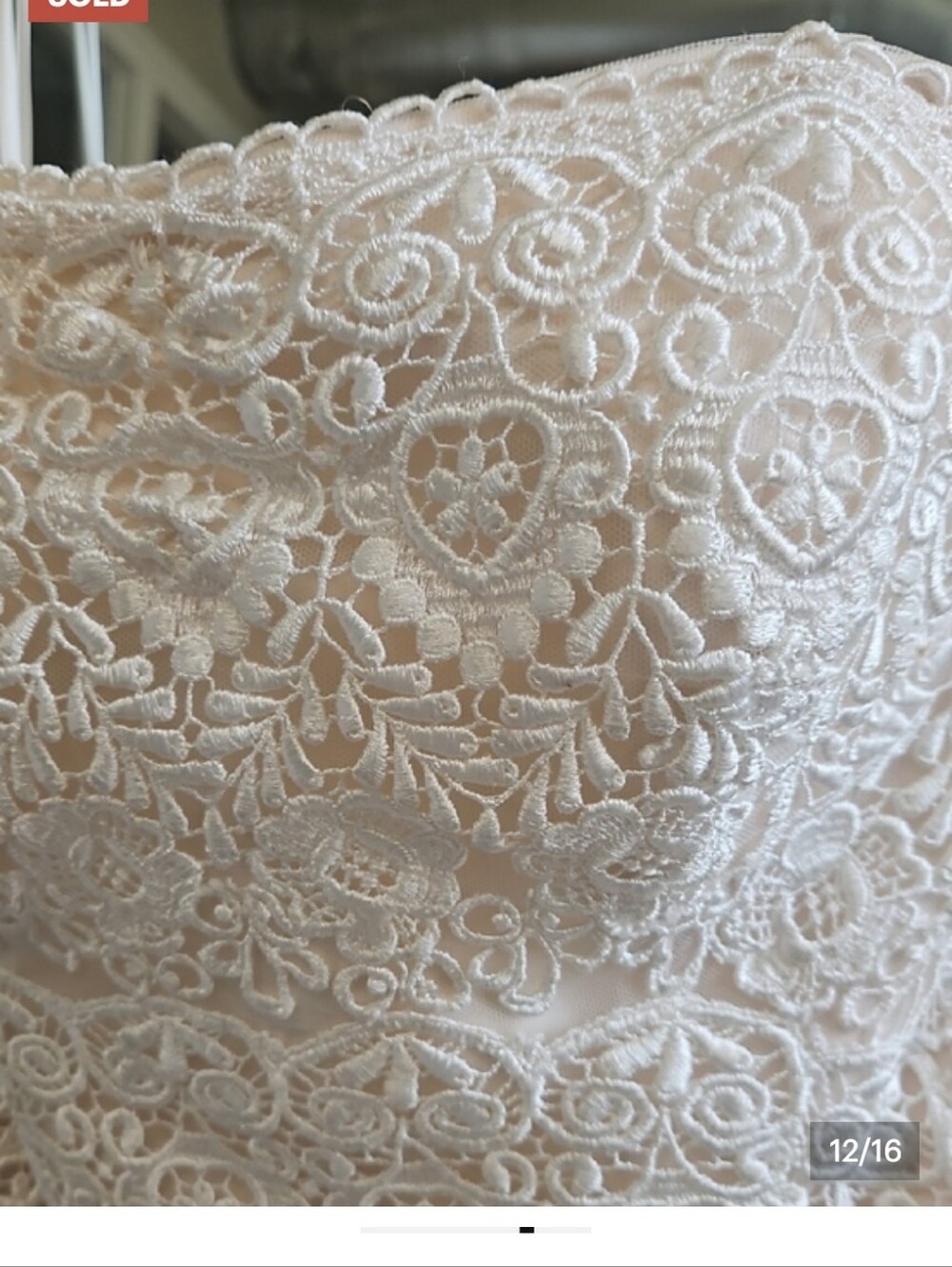 Size 4 ivory on cream crochet lace strapless fitted trumpet bridal gown Mori Lee - Picture 7 of 10